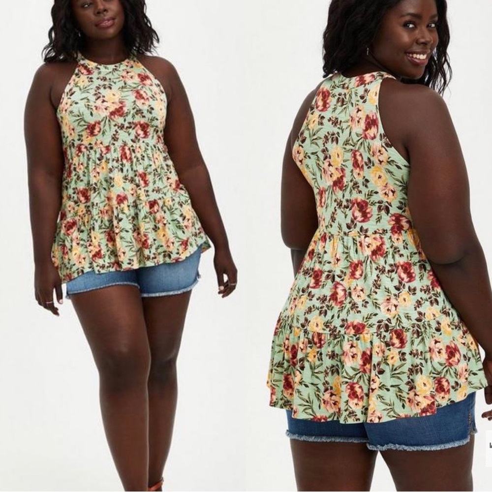 TORRID | Super Soft High Neck Babydoll Tank | Floral | 1 (1X 14-16)